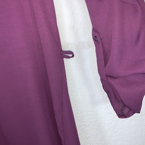 Timing Purple Solid V Neck Roll tab Sleeves Shirt Dress size Medium - Picture 5 of 12